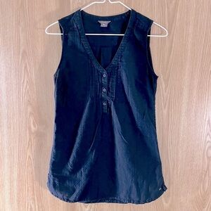 Navy Blue Linen 1/4 Button Lightweight Tank Top
